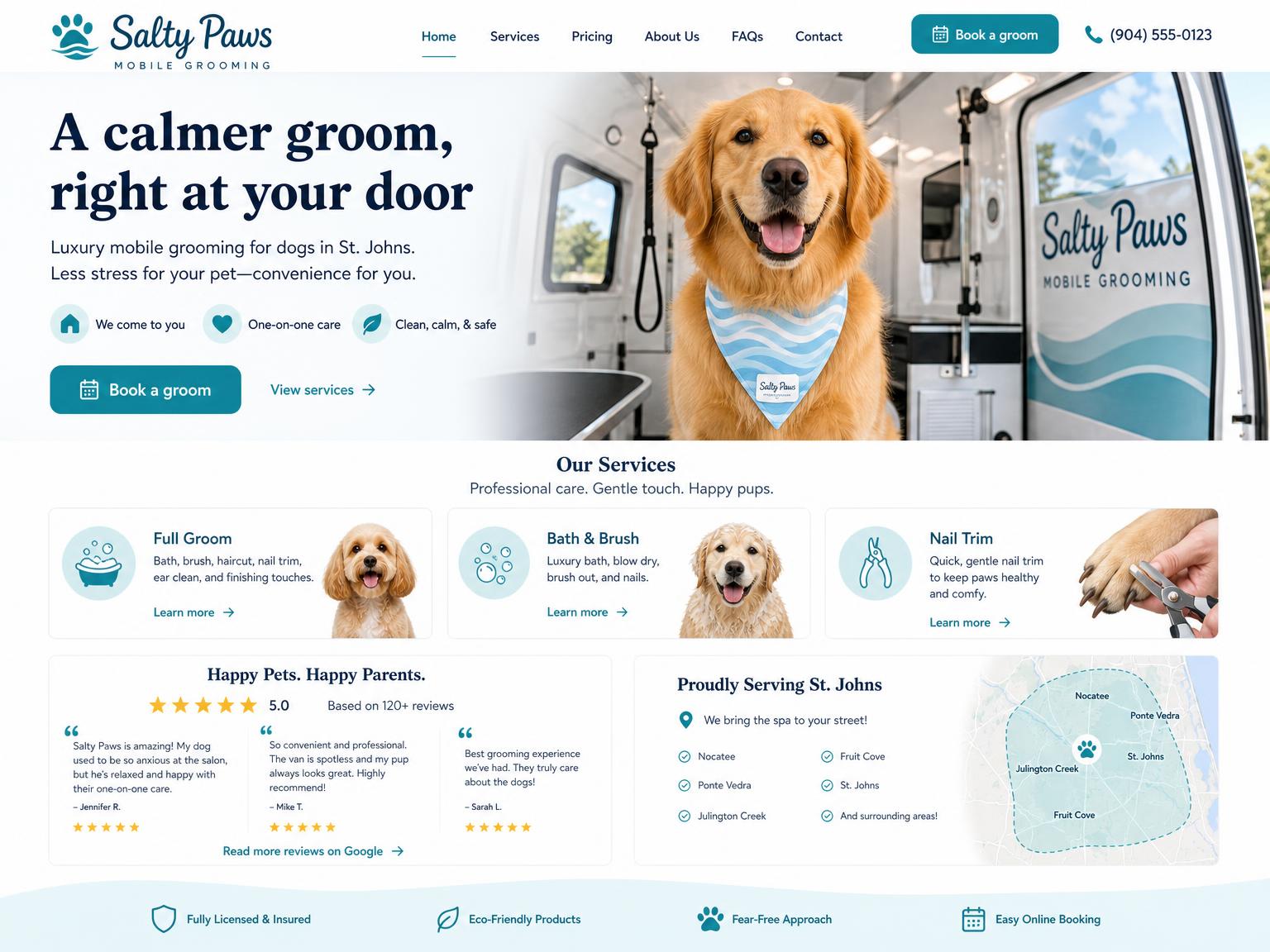 Salty Paws Mobile Grooming — St. Johns — new website